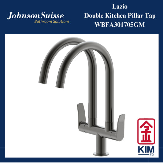 Johnson Suisse Lazio Deck-Mounted Double Kitchen Sink Tap (Gunmetal) (WBFA301705GM)
