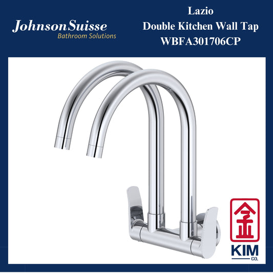 Johnson Suisse Lazio Wall-Mounted Double Kitchen Sink Tap (WBFA301706CP)