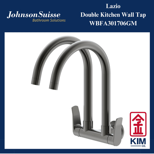 Johnson Suisse Lazio Wall-Mounted Double Kitchen Sink Tap (Gunmetal) (WBFA301706GM)
