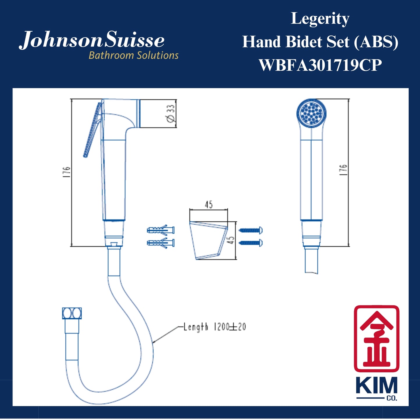 Johnson Suisse Legerity ABS Hand Bidet Cw 1.2m Bidet Hose & Wall Bracket (WBFA301719CP)