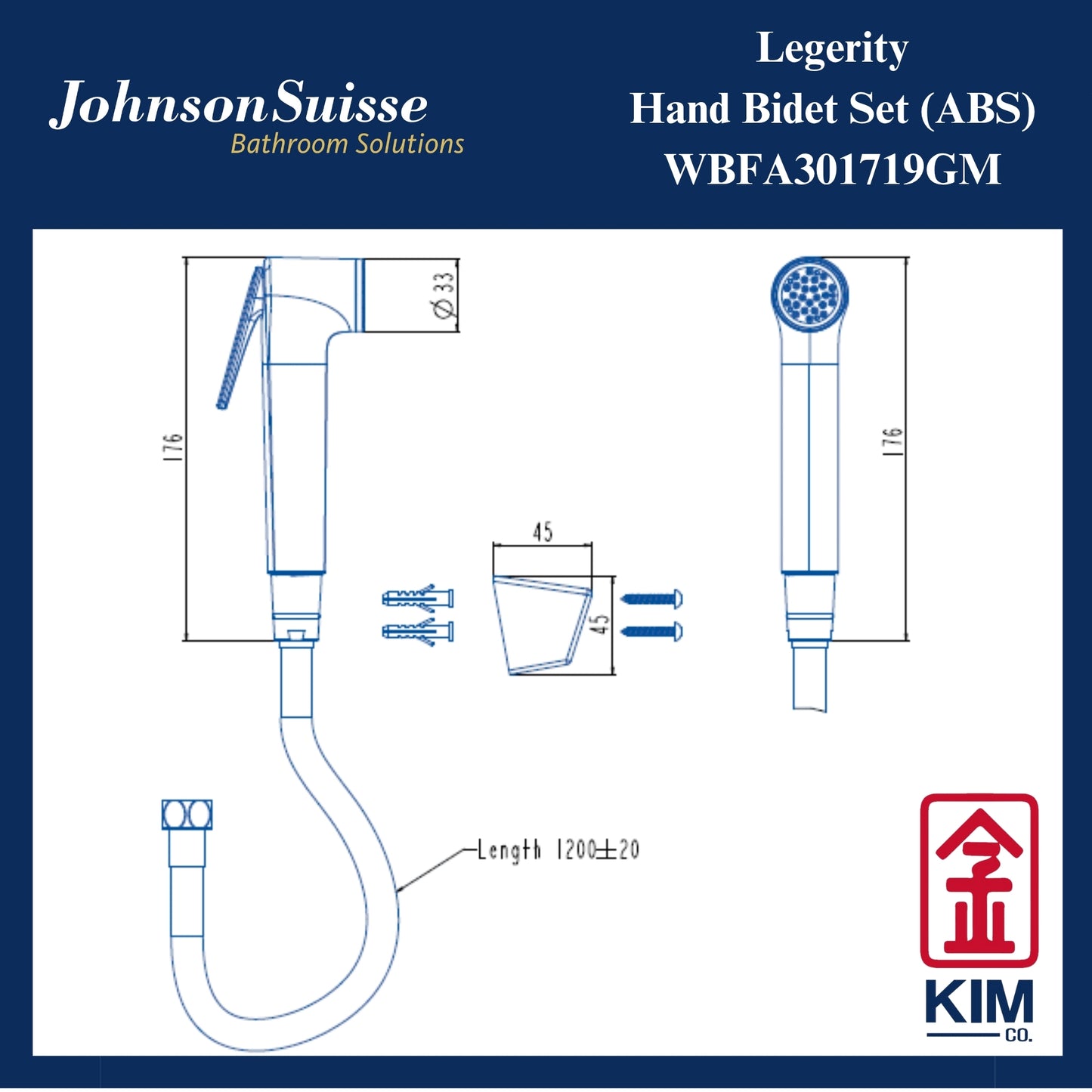 Johnson Suisse Legerity ABS Hand Bidet Cw 1.2m Bidet Hose & Wall Bracket (Gunmetal) (WBFA301719GM)