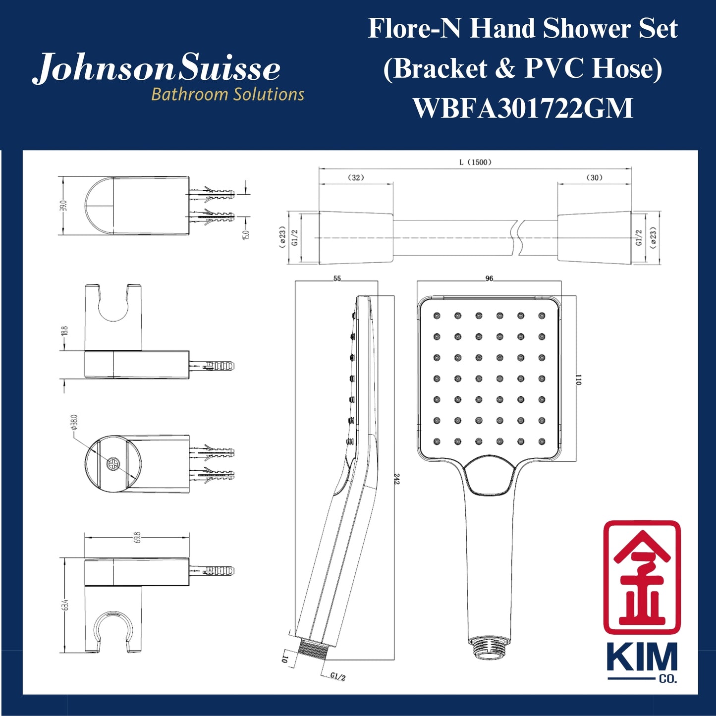 Johnson Suisse Flores-N Hand Shower Set Comewith Bracket (Gunmetal) (WBFA301722GM)