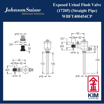 Johnson Suisse Exposed Urinal Flush Valve Cw Straight Pipe (WBFT400454CP)