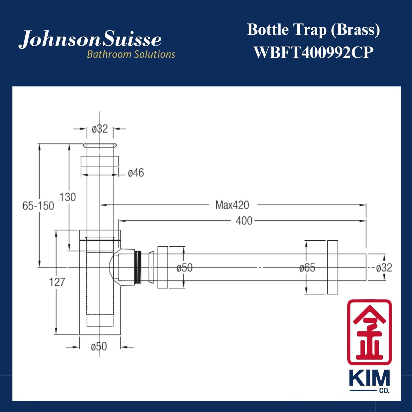 Johnson Suisse Brass Premium Bottle Trap (WBFT400992CP)