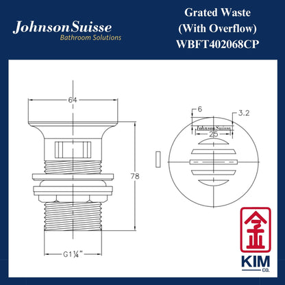 Johnson Suisse Basin Grated Waste Outlet With Overflow (WBFT402068CP)