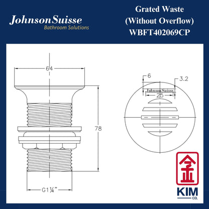 Johnson Suisse Basin Grated Waste Outlet Without Overflow (WBFT402069CP)
