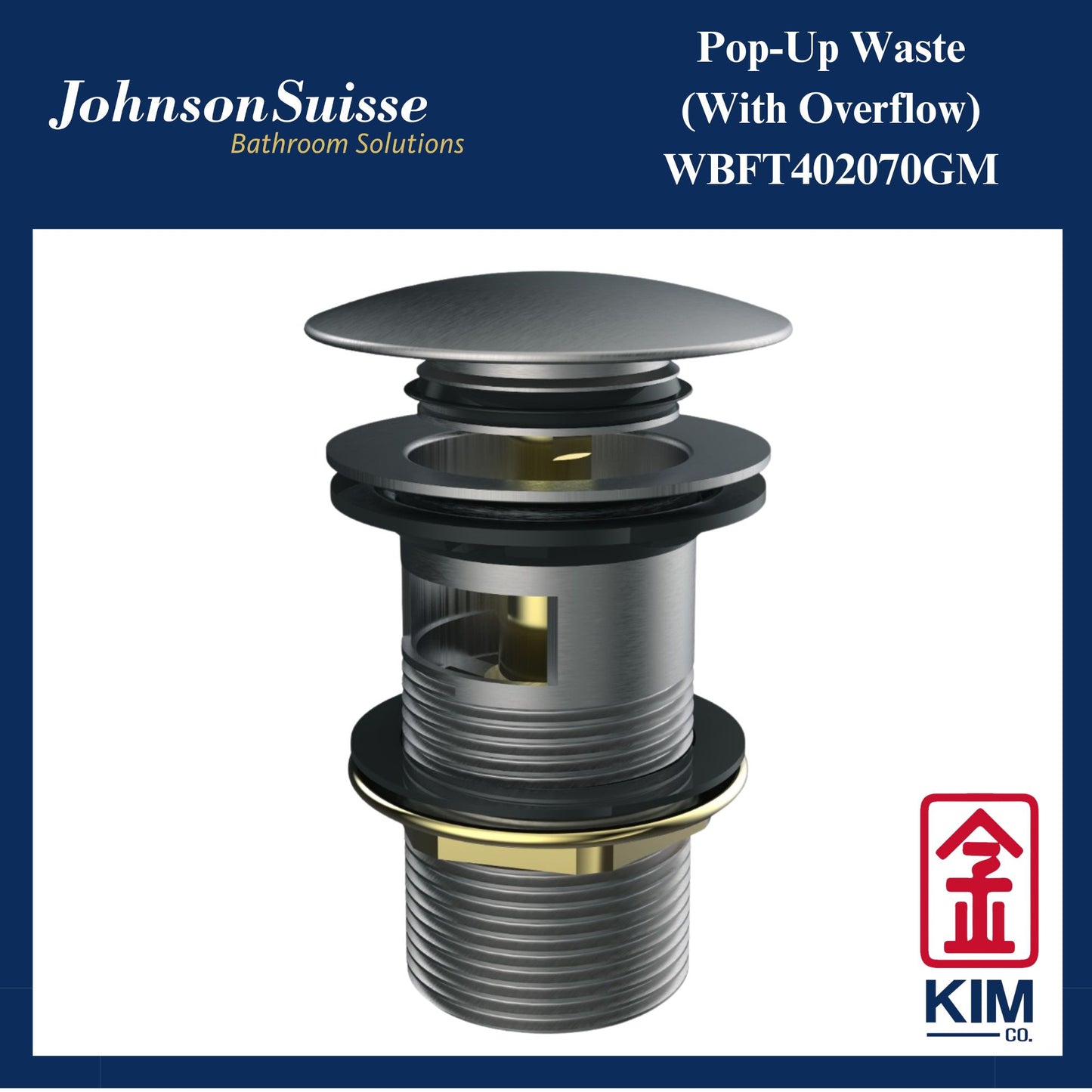 Johnson Suisse Brass Push Up Pop Up Waste With Overflow (Gunmetal) (WBFT402070GM)