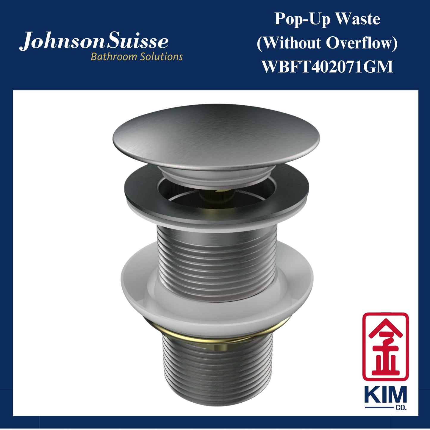 Johnson Suisse Brass Push Up Pop Up Waste Without Overflow (GunMetal) (WBFT402071CP)