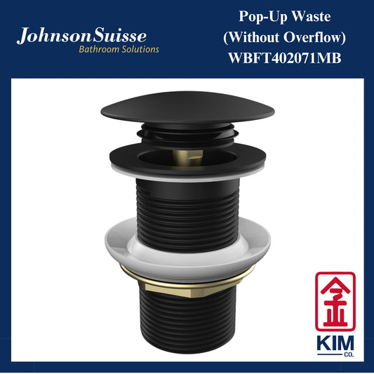 Johnson Suisse Brass Push Up Pop Up Waste Without Overflow (Matt Black) (WBFT402071CP)