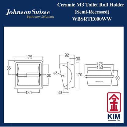 Johnson Suisse M3 Ceramic Semi Recessed Toilet Roll Holder (WBSRTE000WW)