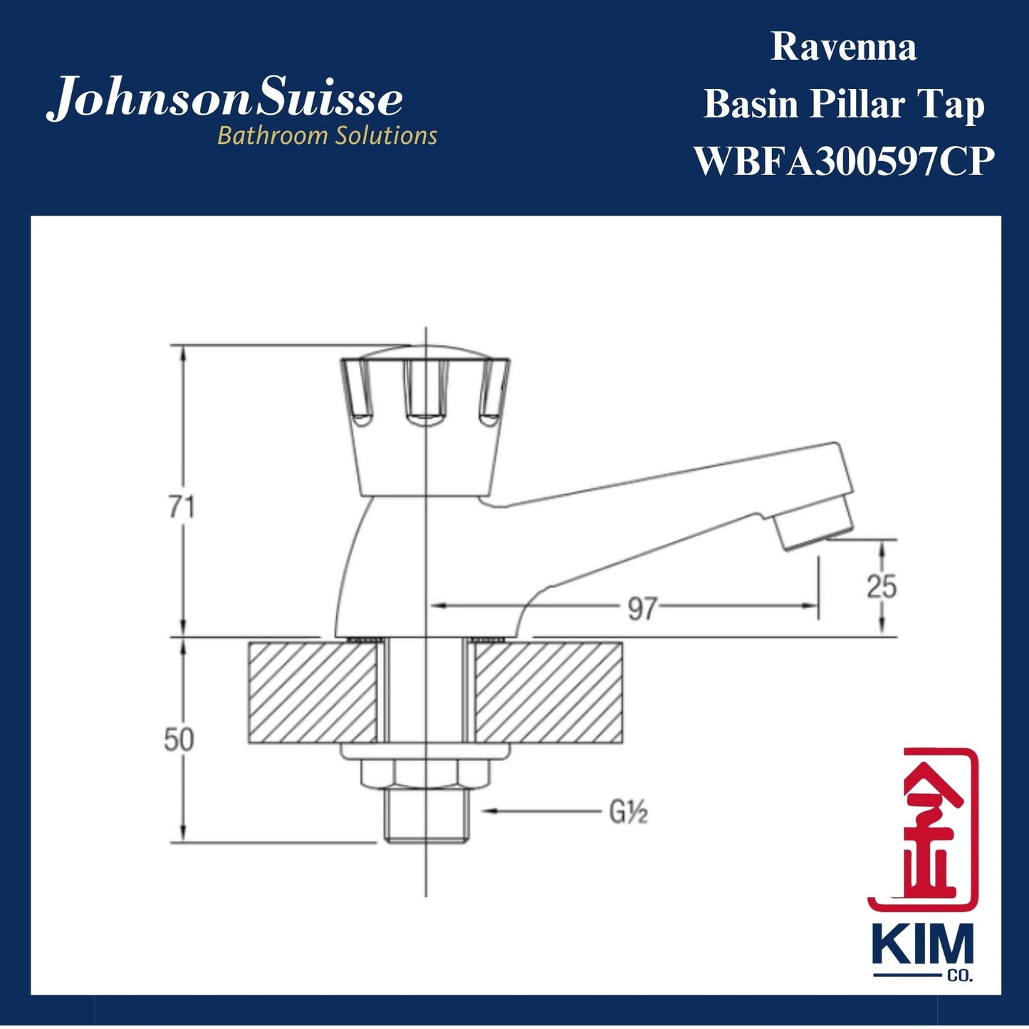 Johnson Suisse Ravenna Basin Pillar Tap (Extended Spout) (WBFA300597CP)