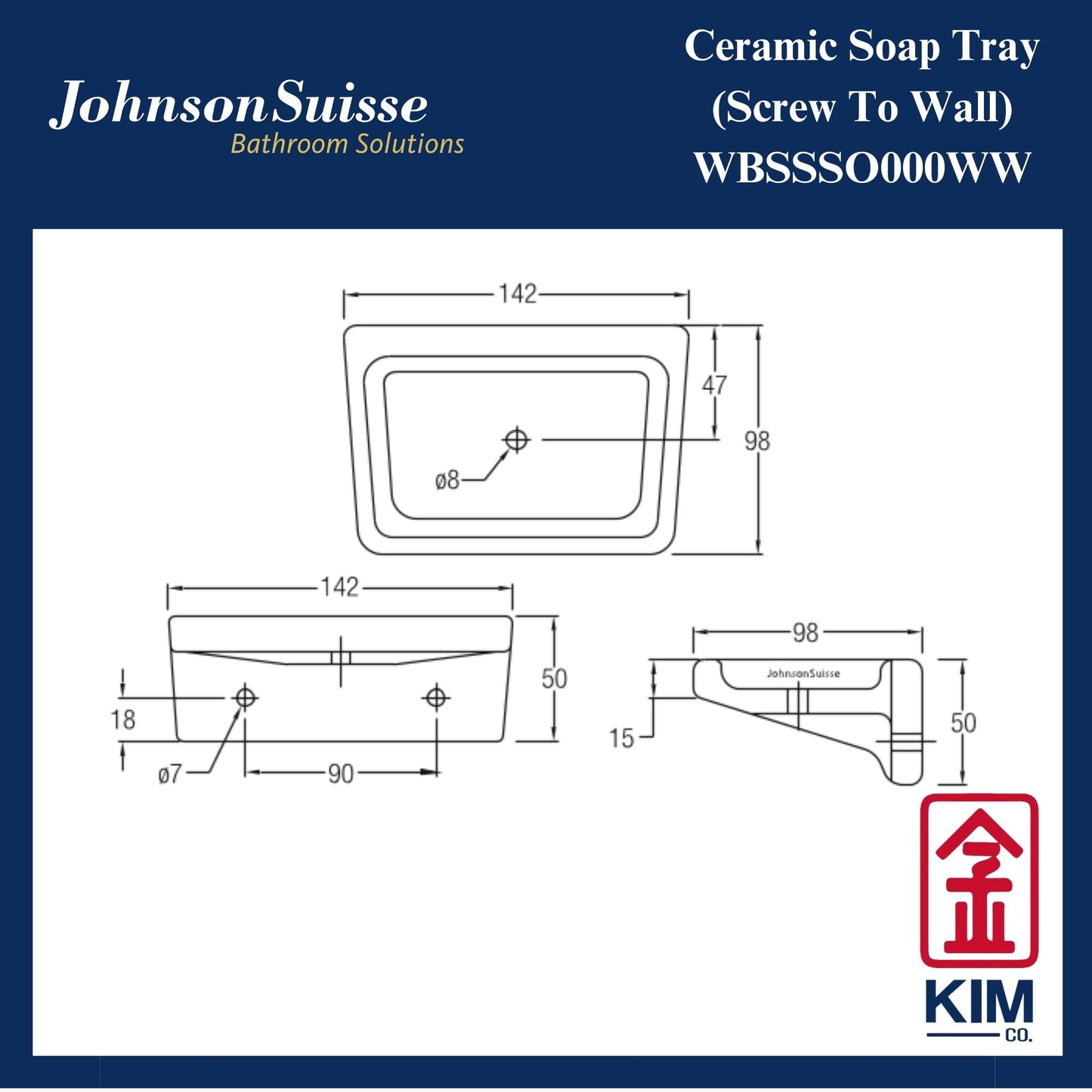 Johnson Suisse Ceramic Screw To Wall Soap Dish (WBSSSO000WW)