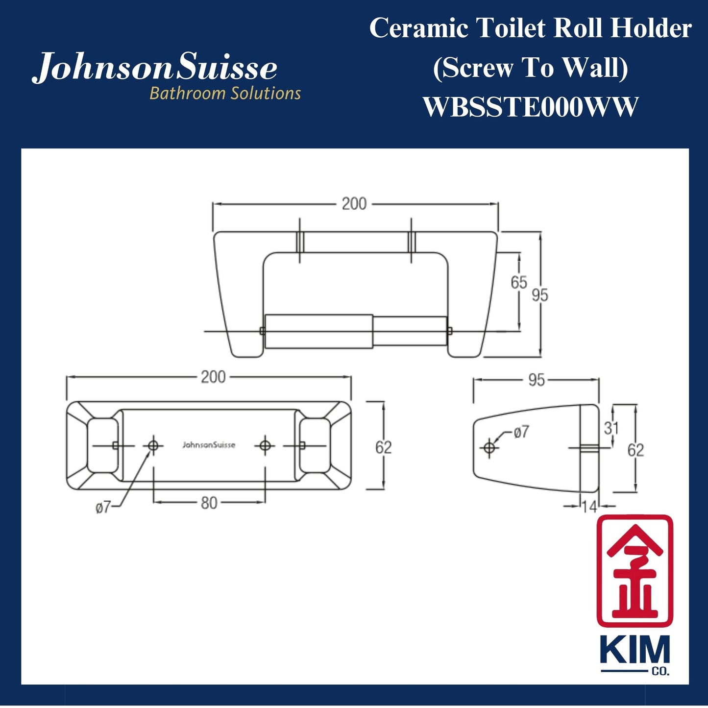 Johnson Suisse Ceramic Screw To Wall Toilet Roll Holder (WBSSTE000WW)
