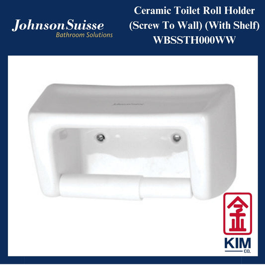 Johnson Suisse Ceramic Screw To Wall Toilet Roll Holder With Shelf (WBSSTH000WW)