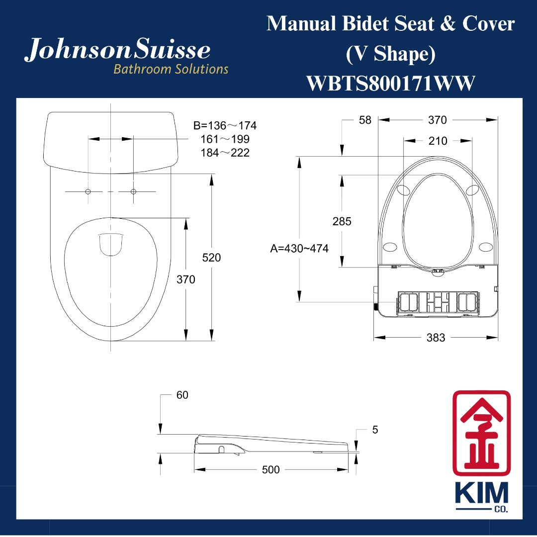Johnson Suisse Manual Bidet Seat & Cover V Shape (WBTS800171WW)