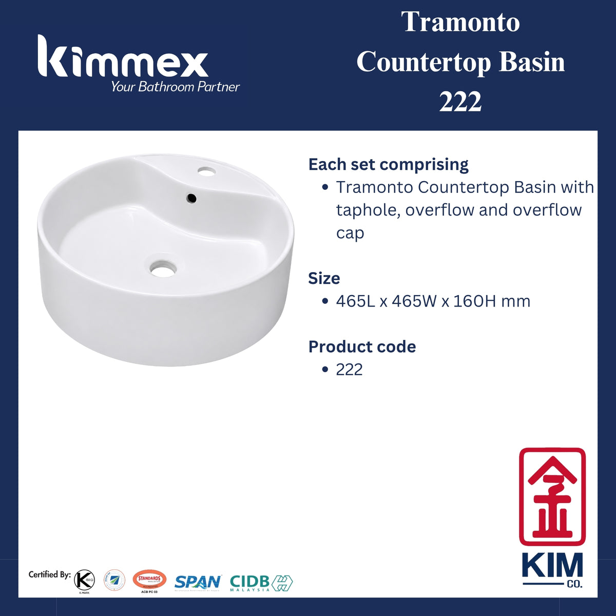 kimmex Tramonto Countertop Basin (222)