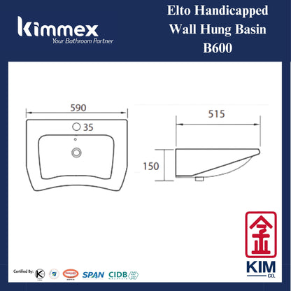 kimmex Elto Handicapped Wall Hung Basin Set (B600)