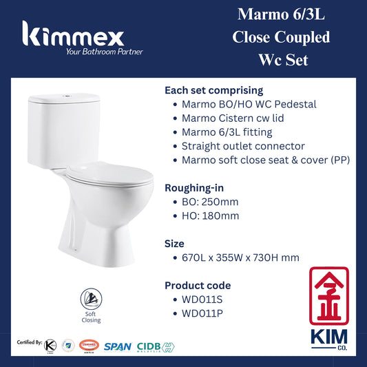 kimmex Marmo 6/3L Wc Set Cw Pp Soft Close Seat & Cover