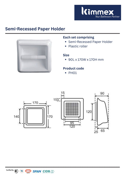 kimmex Ceramic Semi Recessed Toilet Roll Holder (PH01)