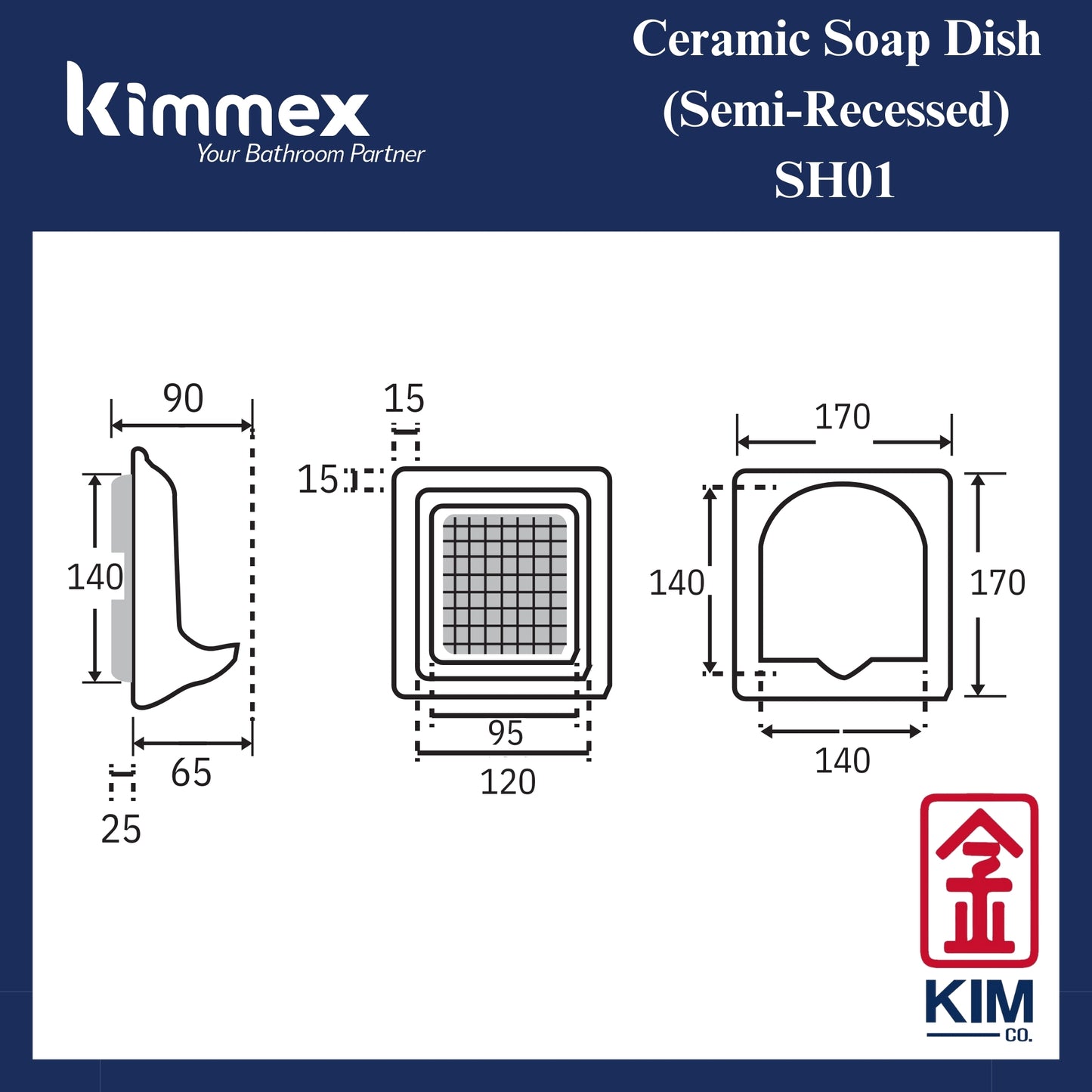 kimmex Semi Recessed Ceramic Soap Dish (SH01)