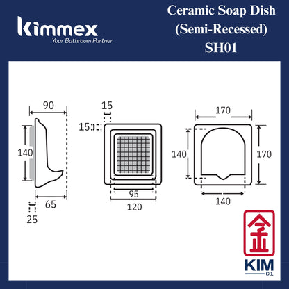 kimmex Semi Recessed Ceramic Soap Dish (SH01)