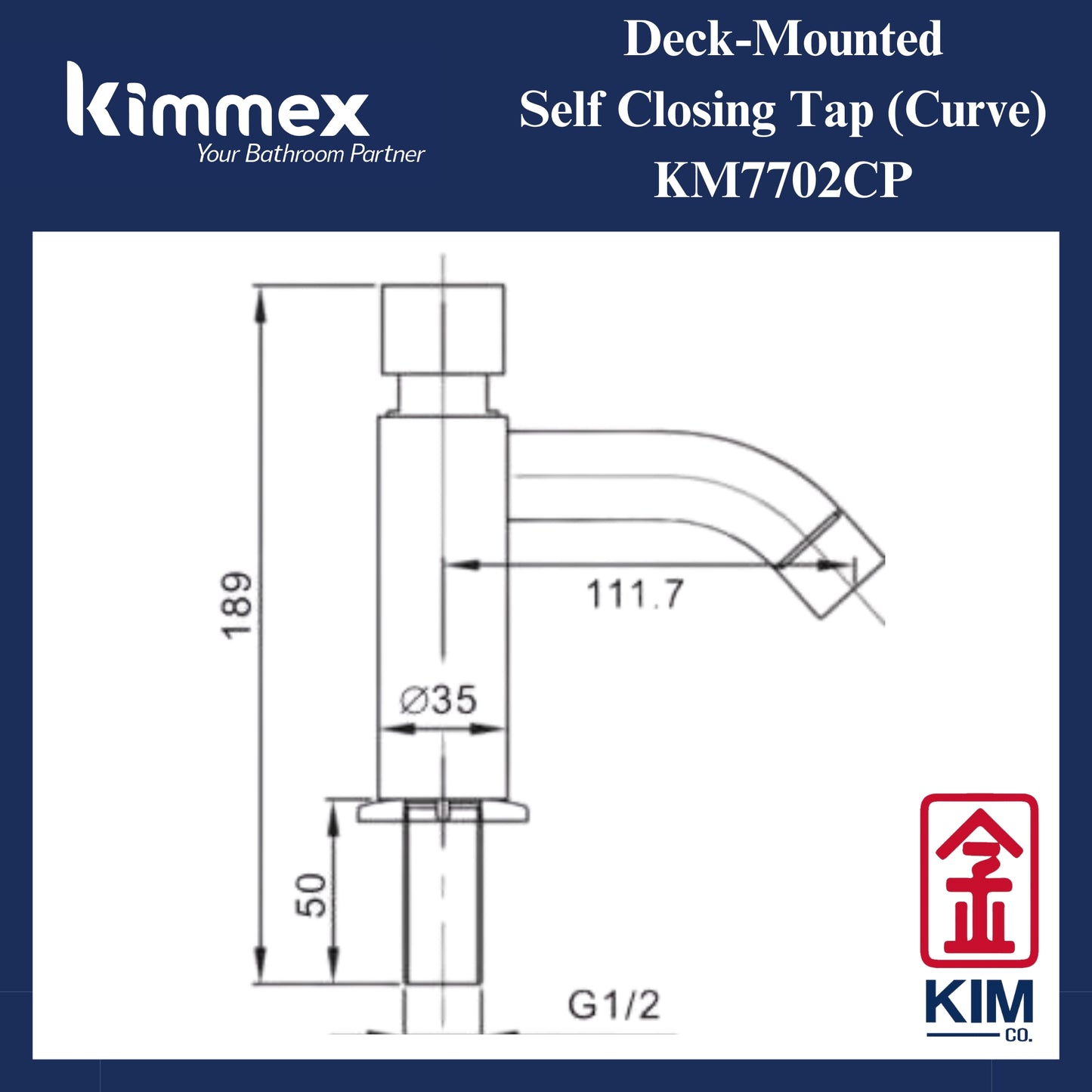 kimmex Self Closing Pillar Tap (Curve) (KM7702CP)