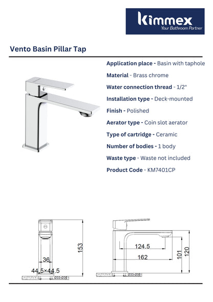 kimmex Vento Basin Pillar Tap (KM7401CP)