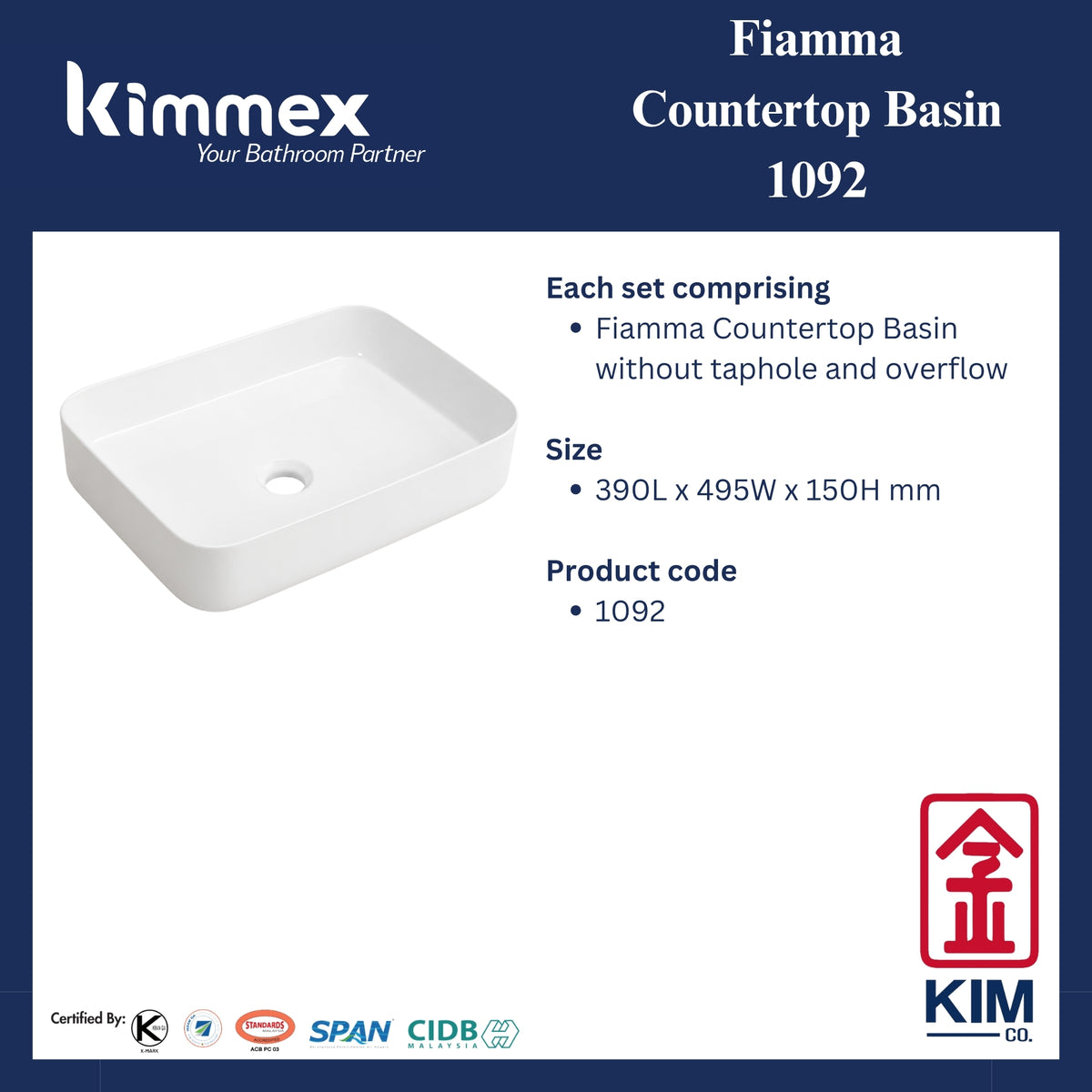 kimmex Fiamma Countertop Basin (1092)