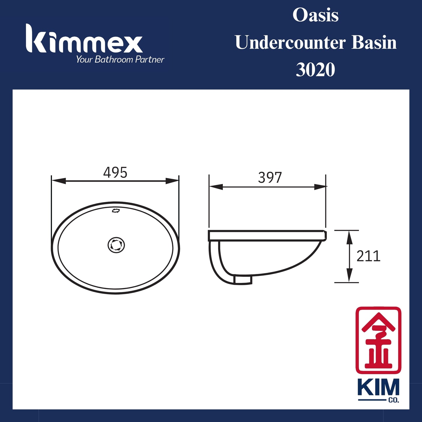 kimmex Oasis Undercounter Basin (3020)