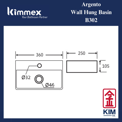 kimmex Argento Wall Hung Basin (B302)