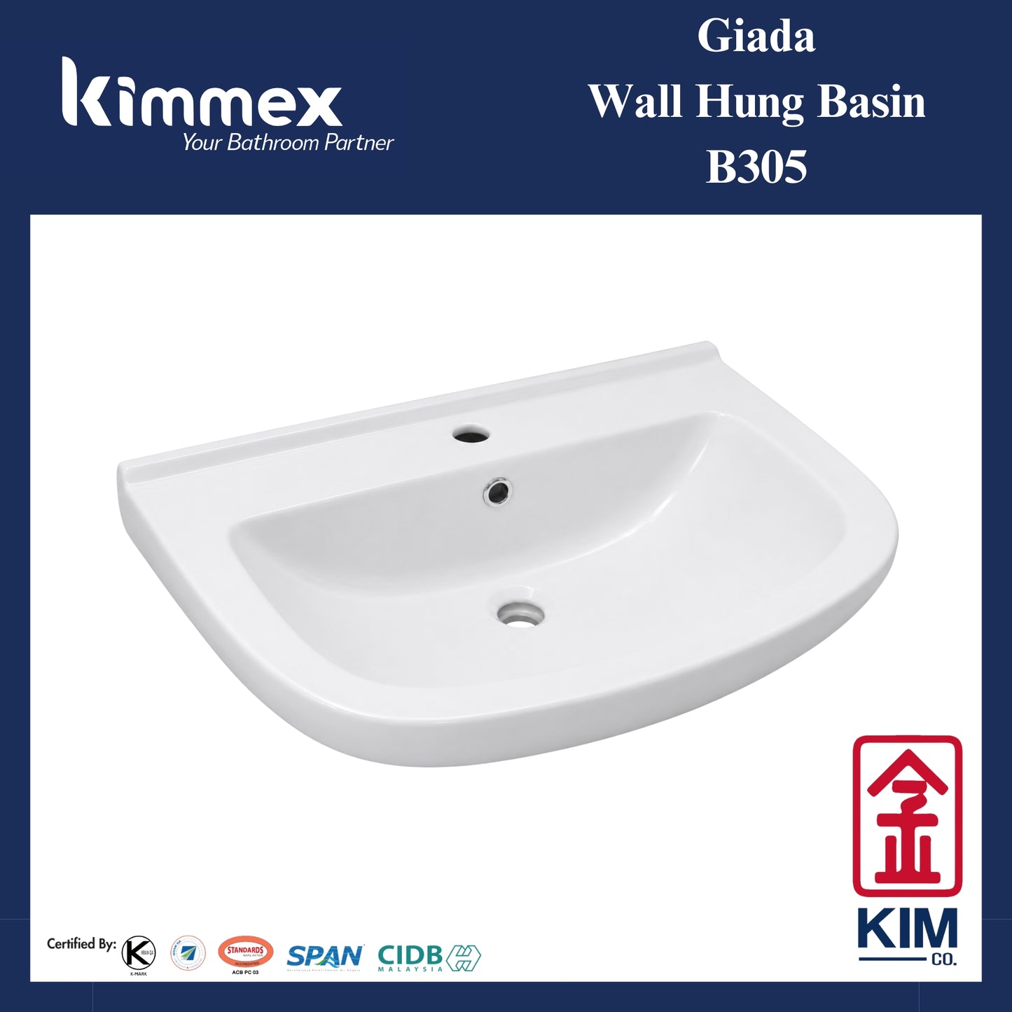 kimmex Giada Wall Hung Basin Set (B305)