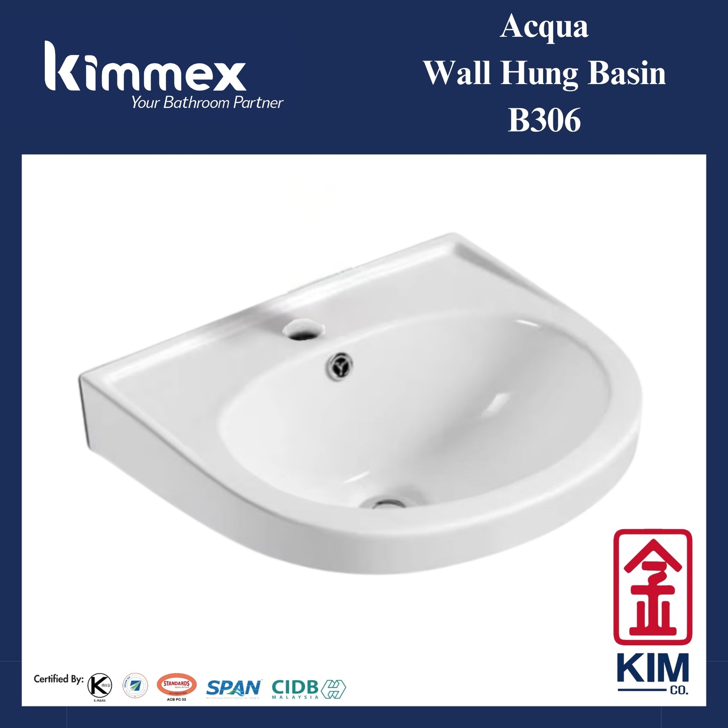kimmex Acqua Wall Hung Basin Set (B306)