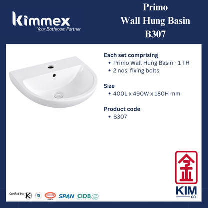 kimmex Primo Wall Hung Basin Set (B307)