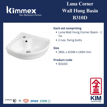 kimmex Luna Wall Hung Corner Basin Set (B310D)