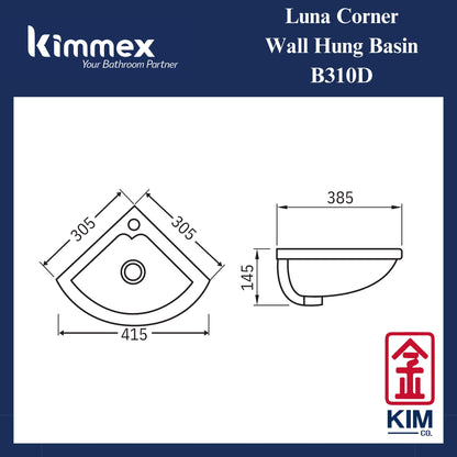 kimmex Luna Wall Hung Corner Basin Set (B310D)