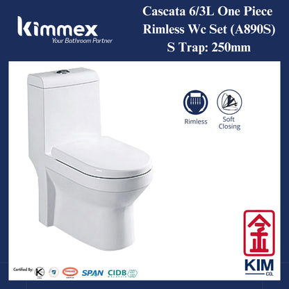 kimmex Cascata 6/3L Rimless One Piece Wc Set Cw Pp Soft Close Seat & Cover