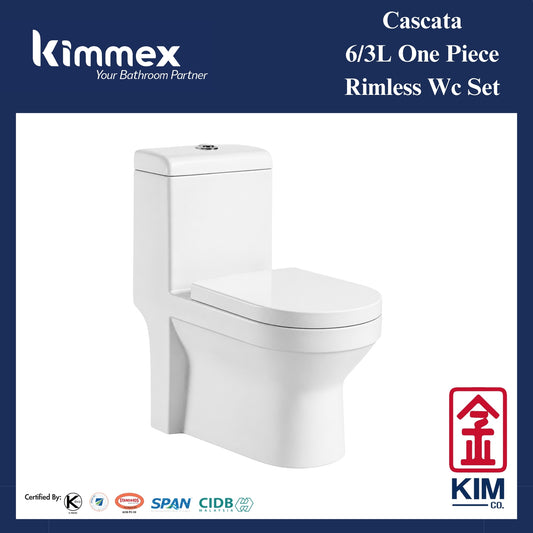 kimmex Cascata 6/3L Rimless One Piece Wc Set Cw Pp Soft Close Seat & Cover