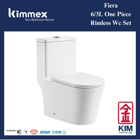 kimmex Fiera 6/3L Rimless One Piece Wc Set Cw UF Soft Close Seat & Cover