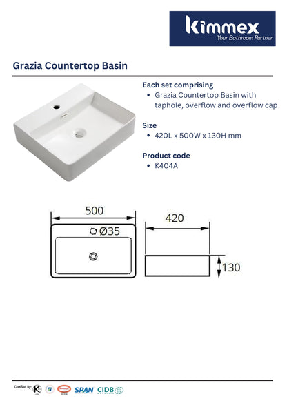 kimmex Grazia Countertop / Wall Hung Basin Set (K404A)