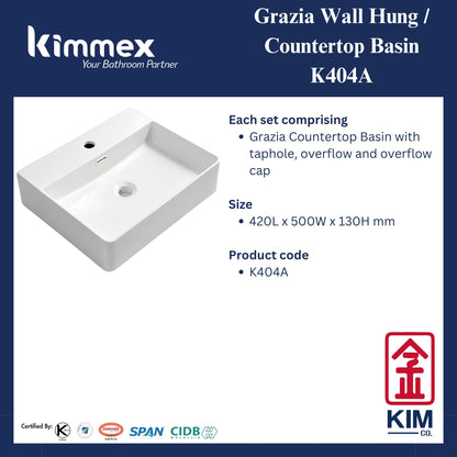 kimmex Grazia Countertop / Wall Hung Basin Set (K404A)