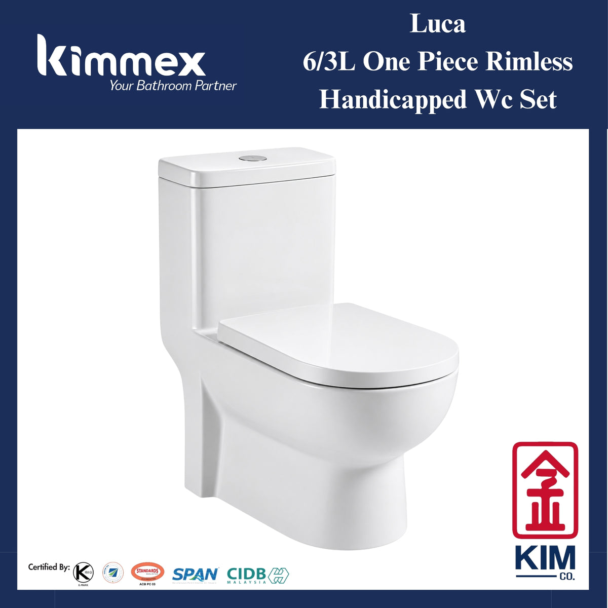 kimmex Luca 6/3L One Piece Rimless Handicapped Wc Set