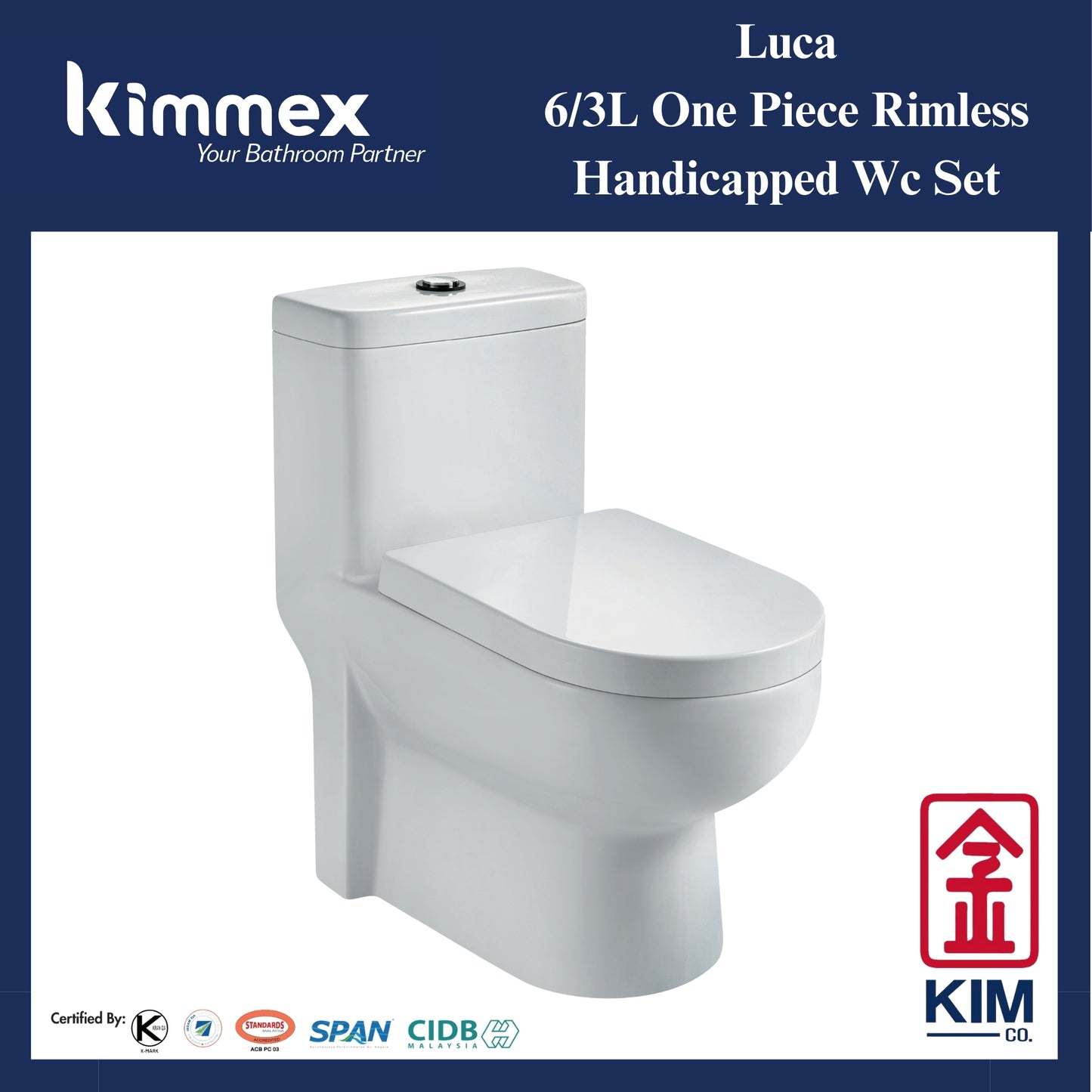 kimmex Luca 6/3L One Piece Rimless Handicapped Wc Set