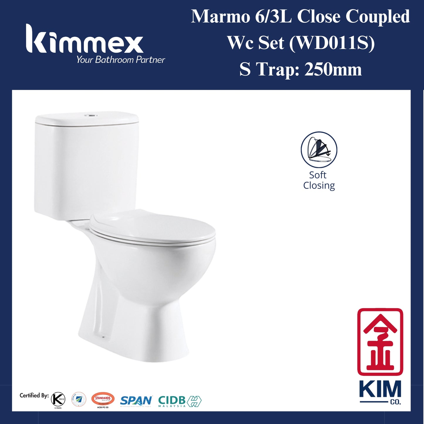 kimmex Marmo 6/3L Wc Set Cw Pp Soft Close Seat & Cover