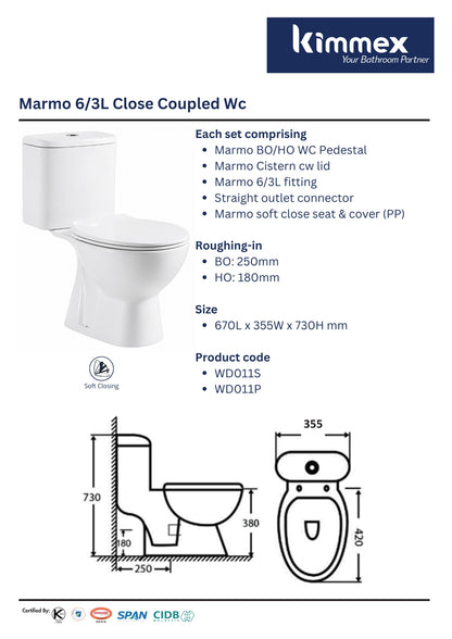 kimmex Marmo 6/3L Wc Set Cw Pp Soft Close Seat & Cover