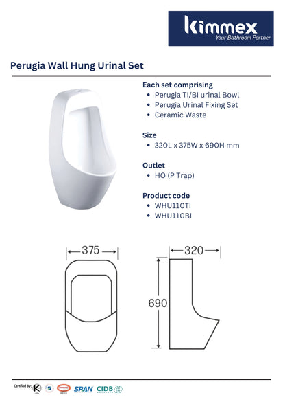 kimmex Perugia Wall Hung Urinal Set