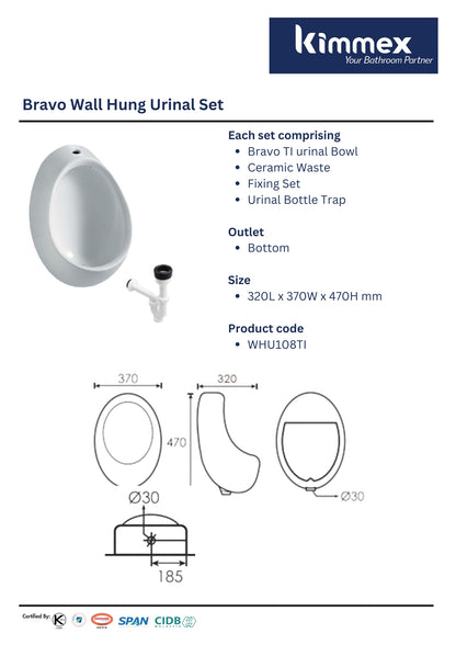 kimmex Bravo Wall Hung Urinal Set