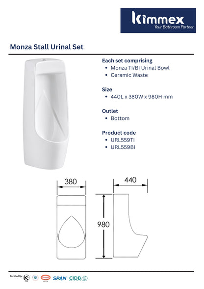 kimmex Monza Stall Urinal Set