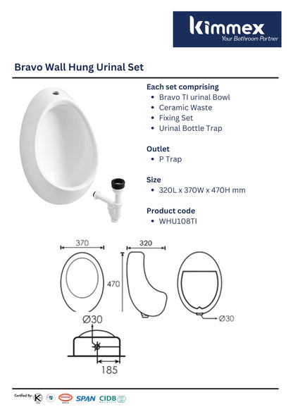 kimmex Bravo Wall Hung Urinal Set