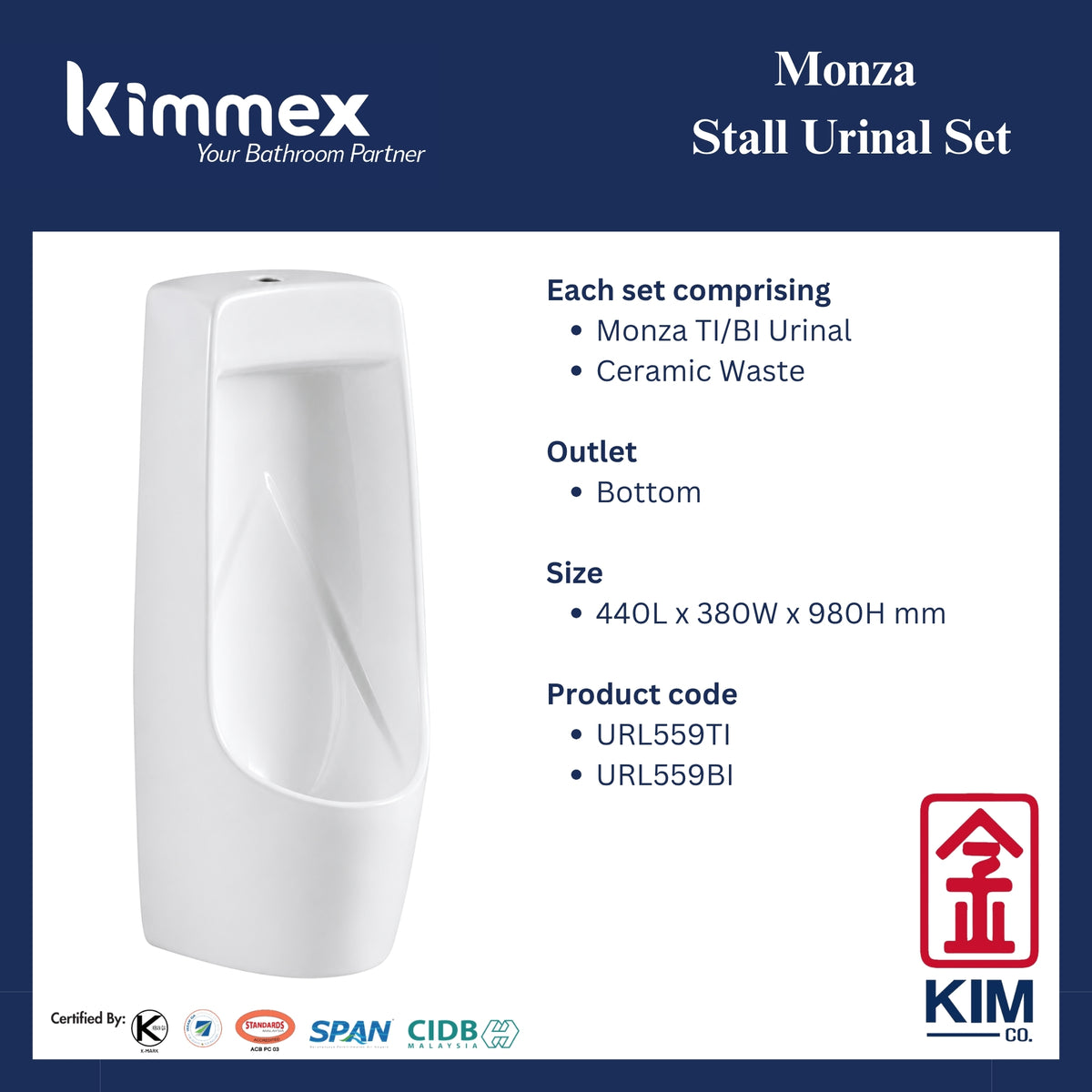 kimmex Monza Stall Urinal Set