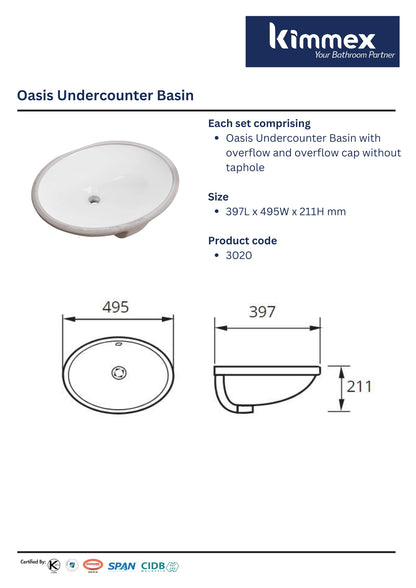 kimmex Oasis Undercounter Basin (3020)